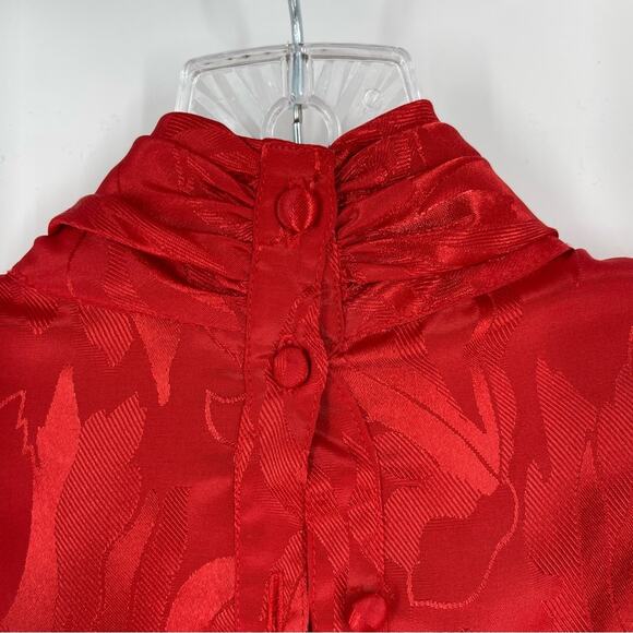 Vintage Red High Collar Pleated Front Blouse Size 8 Secretary Party Victorian - Picture 9 of 16
